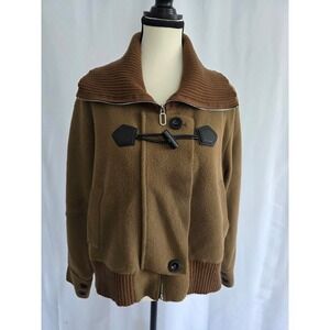 Oliver O Brown Jacket‎ Knit Collar Full Zip Toggle Closure Coat